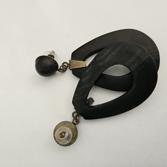 NEW Zara Wooden Brown Teardrop Earrings Bohemian Chunky Earthenware Retro 70s - Picture 2 of 5